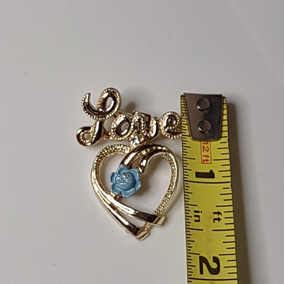 Vintage Gerry's Gold Tone Love Brooch With Blue Flower - Picture 10 of 14